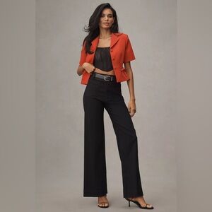 Anthropologie Maeve Colette Wide Leg Pants Black Full Length High Rise Size 00